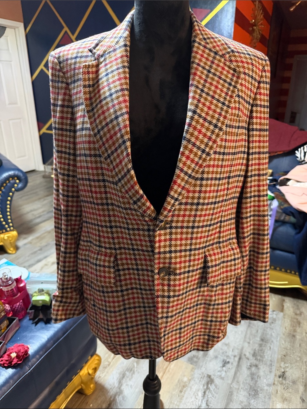 Golden House Men's Multi-Color Houndstooth Blazer - 100% Cashmere
